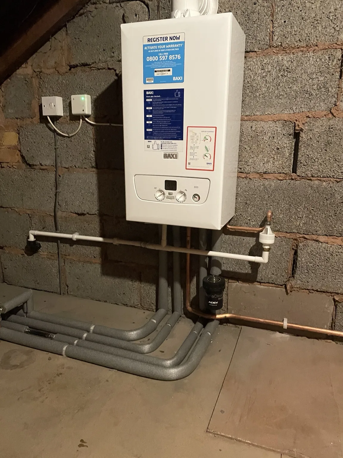Boiler installation with heating controls