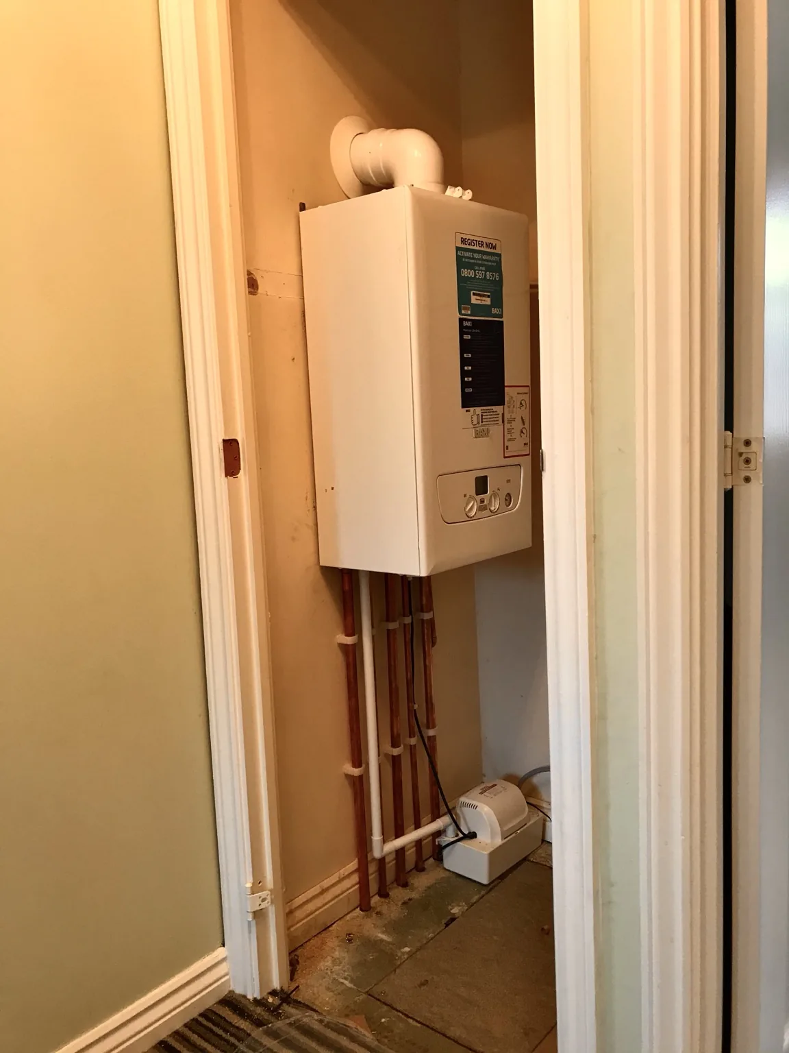 Boiler installation in a cupboard